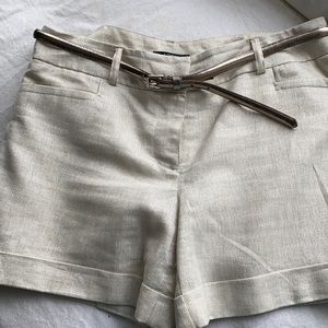 White/metallic linen shorts